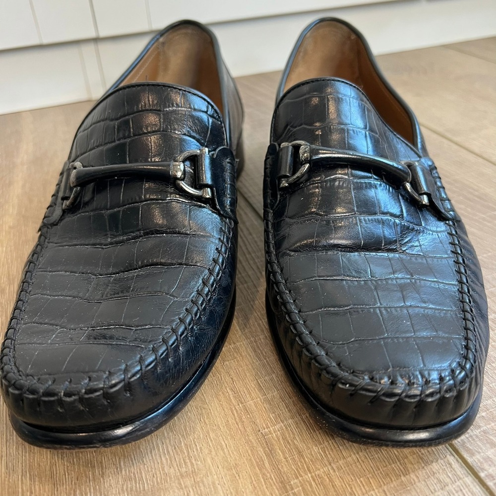 Brass Boot Mens Black Croc Embossed Leather Bit Loafers 93346 001 Size 10 M - Picture 8 of 13